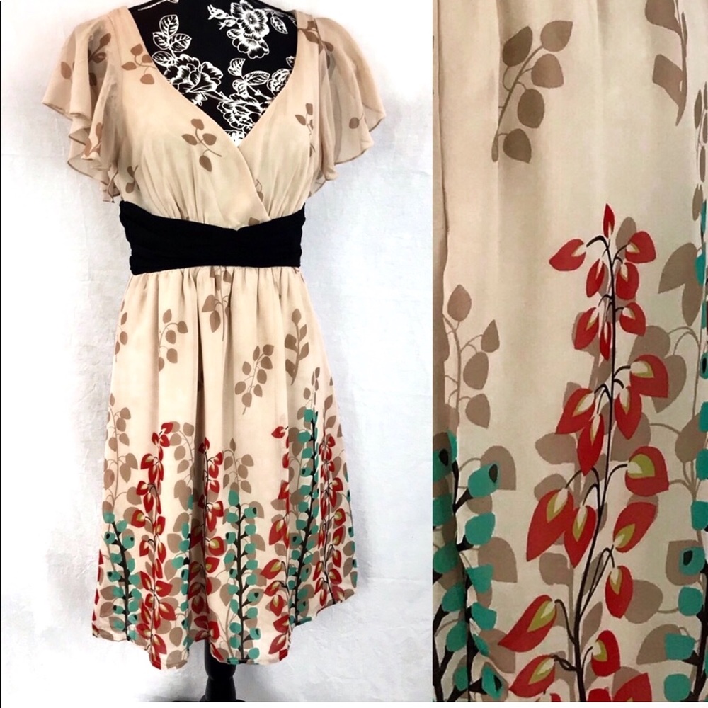Jonathan Martin Beige Floral Midi Dress